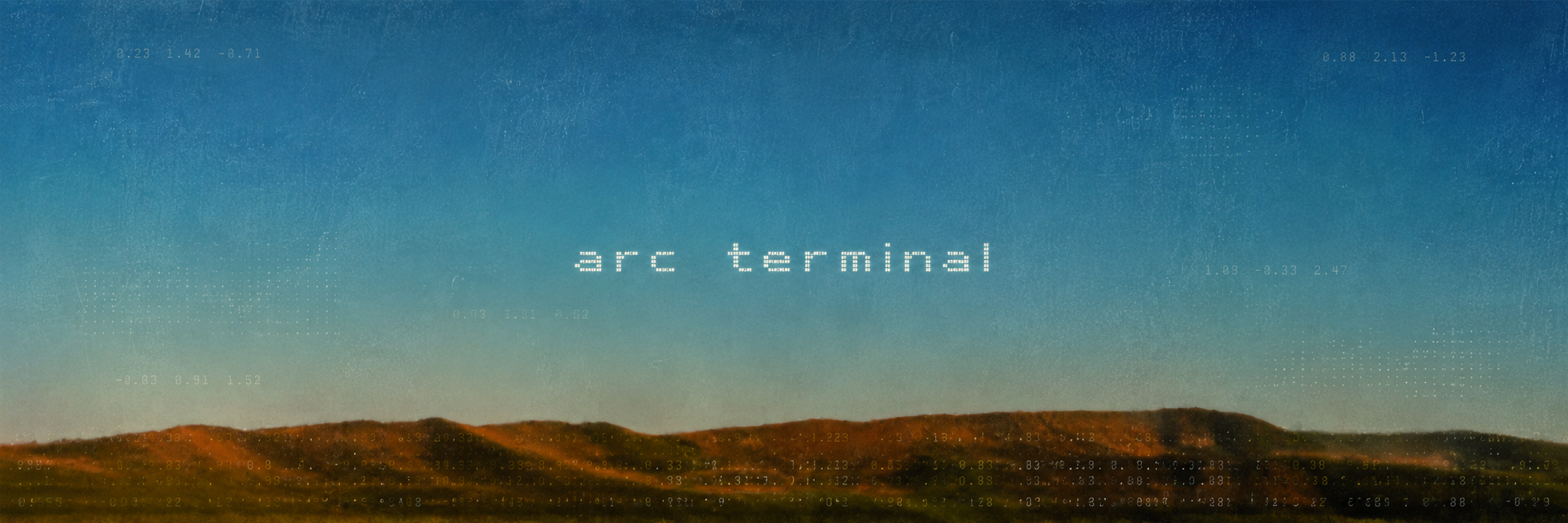 Arc Terminal wordmark above rolling hills beneath a blue sky